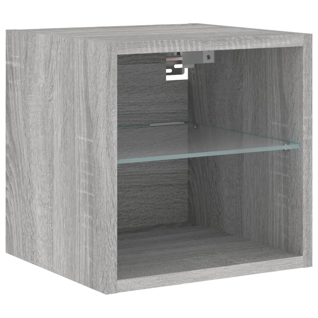 Vegghengt Tv-Benk Med Led Grå Sonoma 30X28,5X30 Cm
