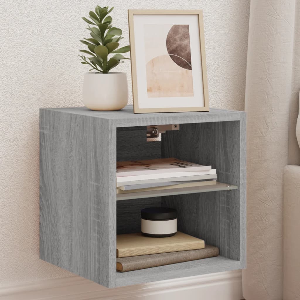 Vegghengt Tv-Benk Med Led Grå Sonoma 30X28,5X30 Cm