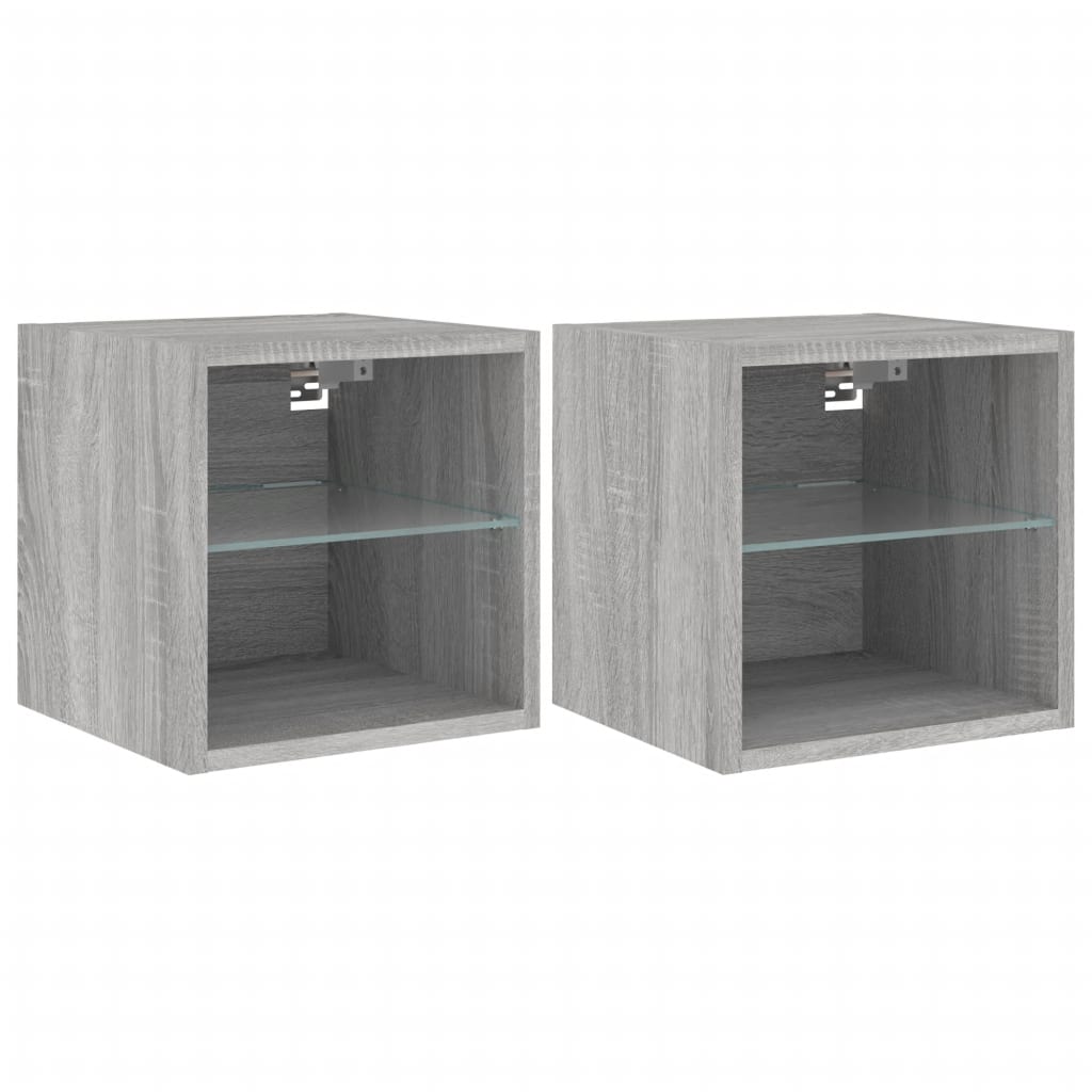 Vegghengte Tv-Benker Med Led 2 Stk Grå Sonoma 30X28,5X30 Cm