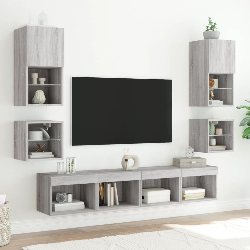 Vegghengte Tv-Benker Med Led 2 Stk Grå Sonoma 30X28,5X30 Cm