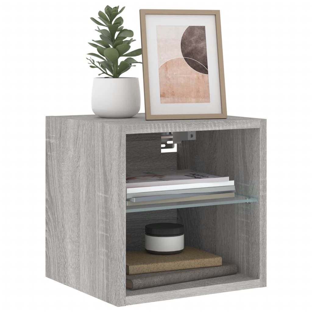 Vegghengte Tv-Benker Med Led 2 Stk Grå Sonoma 30X28,5X30 Cm