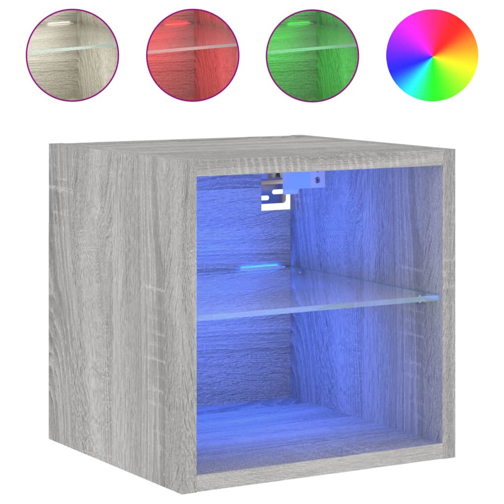 Vegghengte Tv-Benker Med Led 2 Stk Grå Sonoma 30X28,5X30 Cm