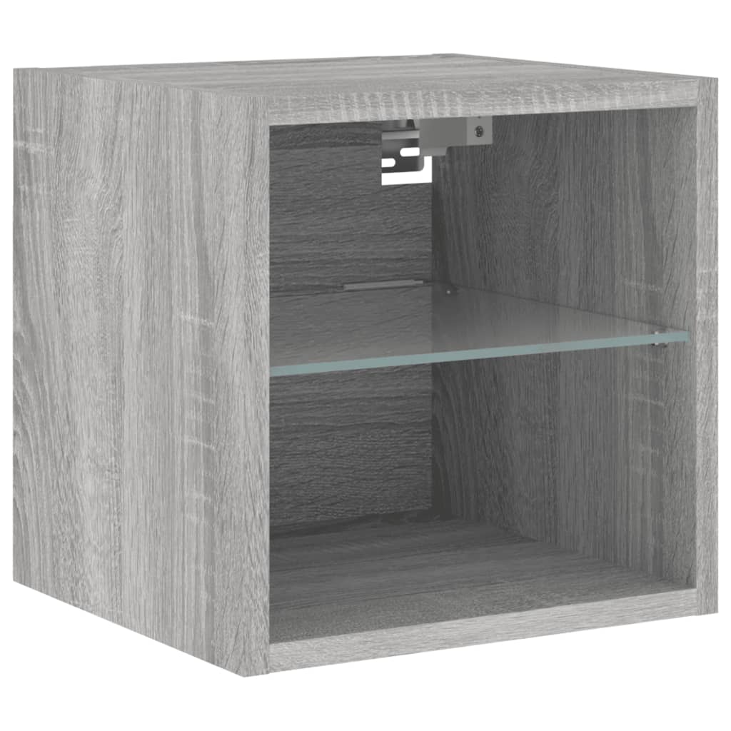 Vegghengte Tv-Benker Med Led 2 Stk Grå Sonoma 30X28,5X30 Cm