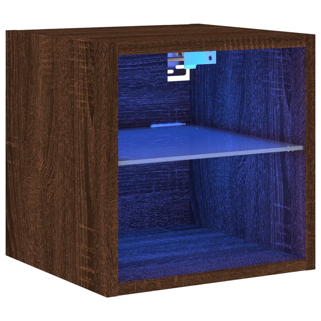 Vegghengt Tv-Benk Med Led Brun Eik 30X28,5X30 Cm