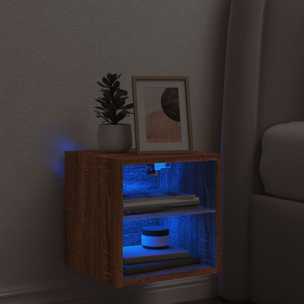 Vegghengt Tv-Benk Med Led Brun Eik 30X28,5X30 Cm