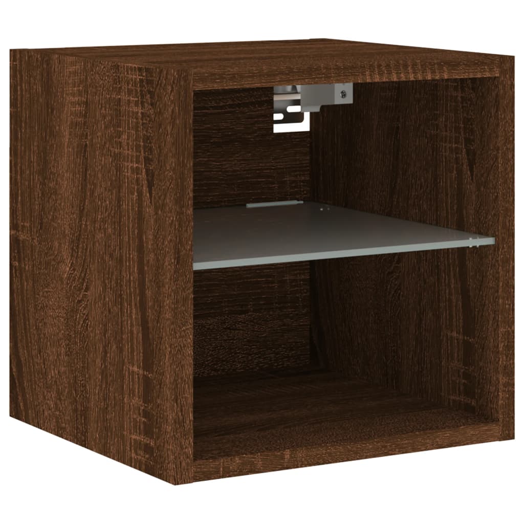 Vegghengt Tv-Benk Med Led Brun Eik 30X28,5X30 Cm