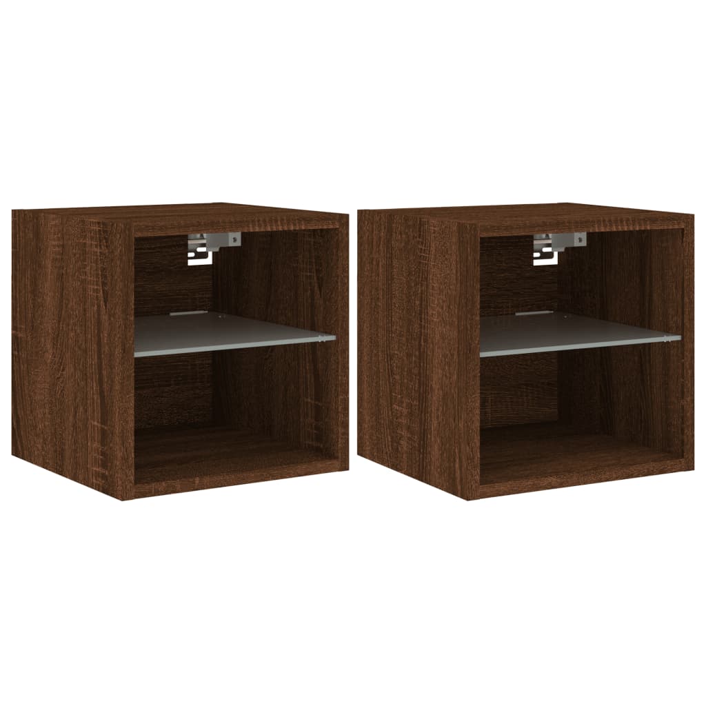 Vegghengt Tv-Benk Med Led 2 Stk Brun Eik 30X28,5X30 Cm