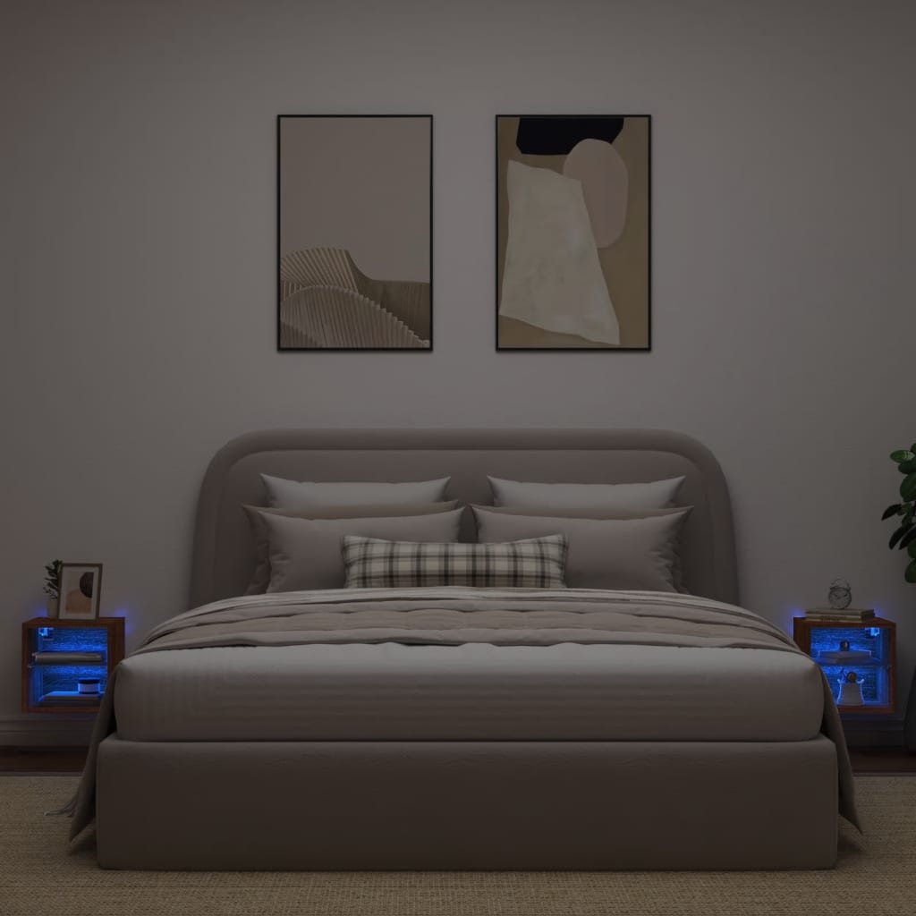 Vegghengt Tv-Benk Med Led 2 Stk Brun Eik 30X28,5X30 Cm