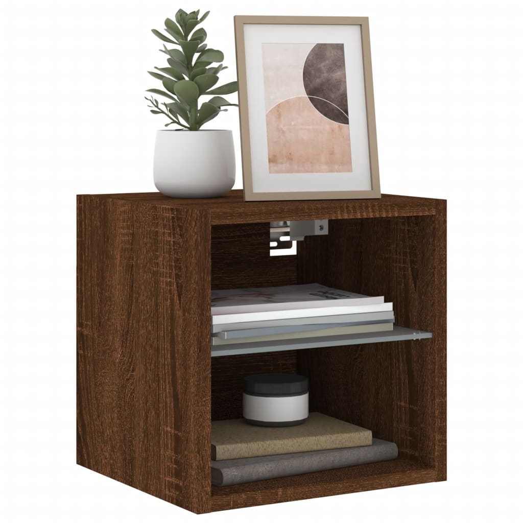 Vegghengt Tv-Benk Med Led 2 Stk Brun Eik 30X28,5X30 Cm