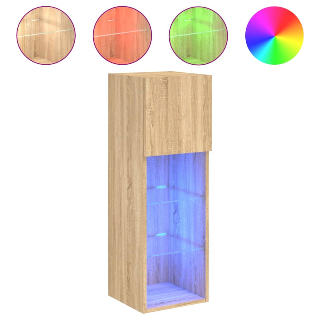 Tv-Benk Med Led-Lys Sonoma Eik 30,5X30X90 Cm