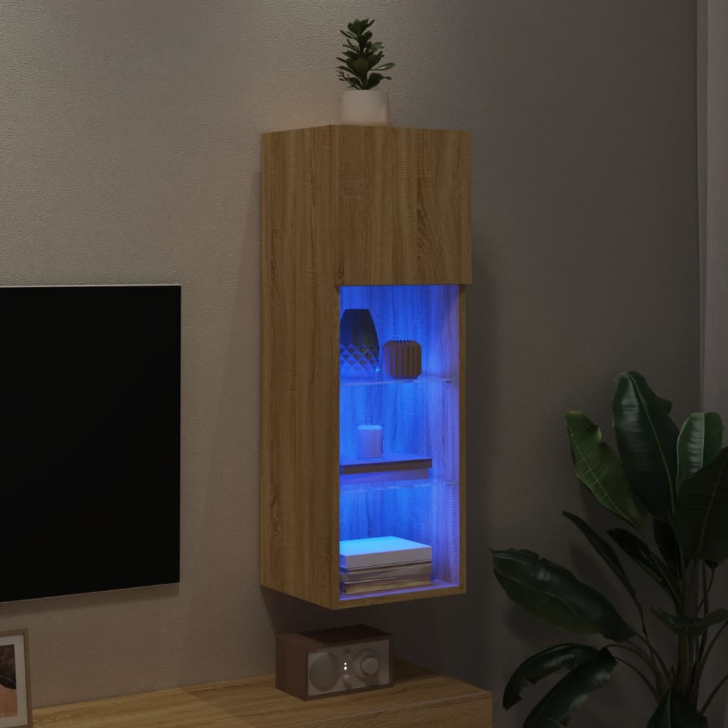 Tv-Benk Med Led-Lys Sonoma Eik 30,5X30X90 Cm