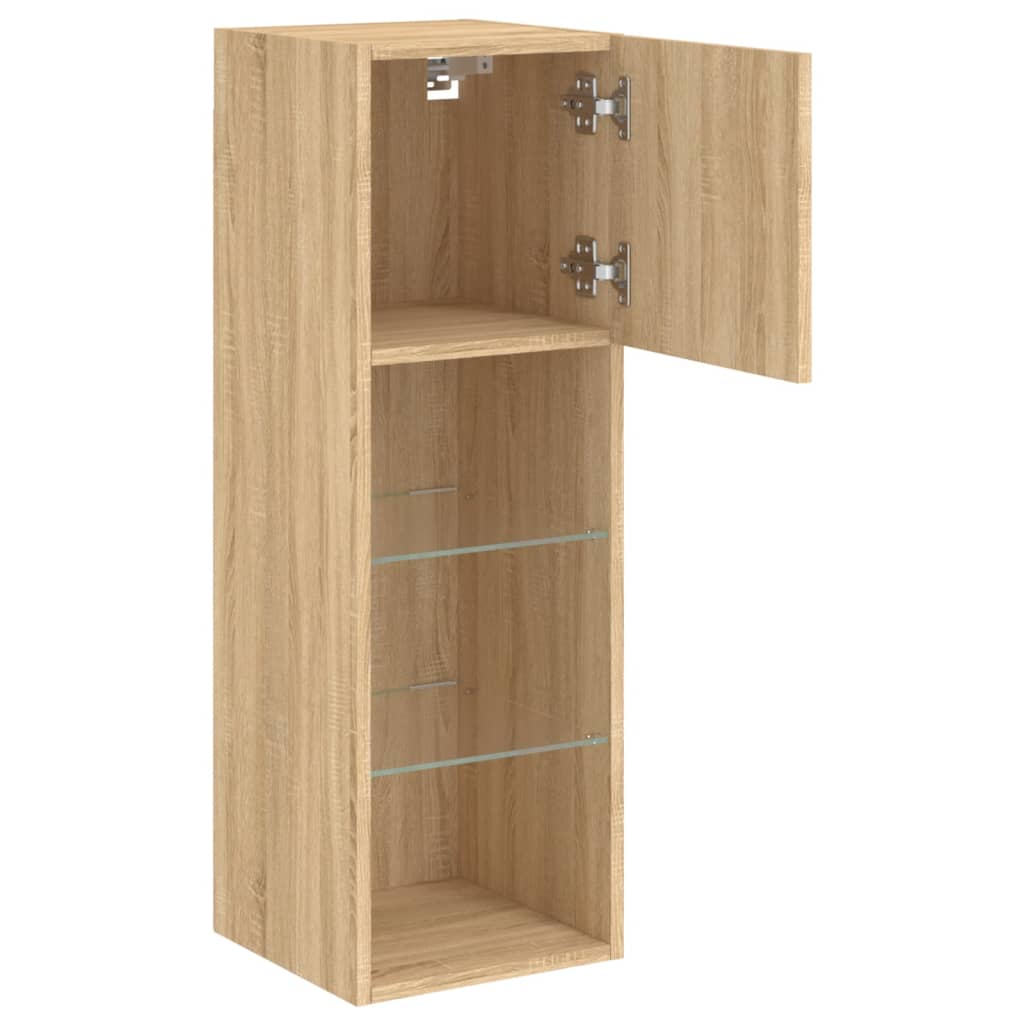 Tv-Benk Med Led-Lys Sonoma Eik 30,5X30X90 Cm