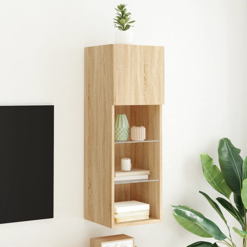 Tv-Benk Med Led-Lys Sonoma Eik 30,5X30X90 Cm