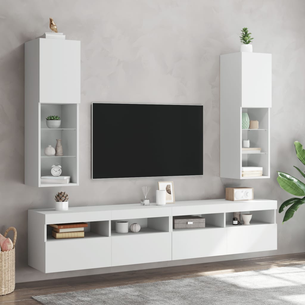Tv-Benk Med Led-Lys Hvit 30,5X30X102 Cm