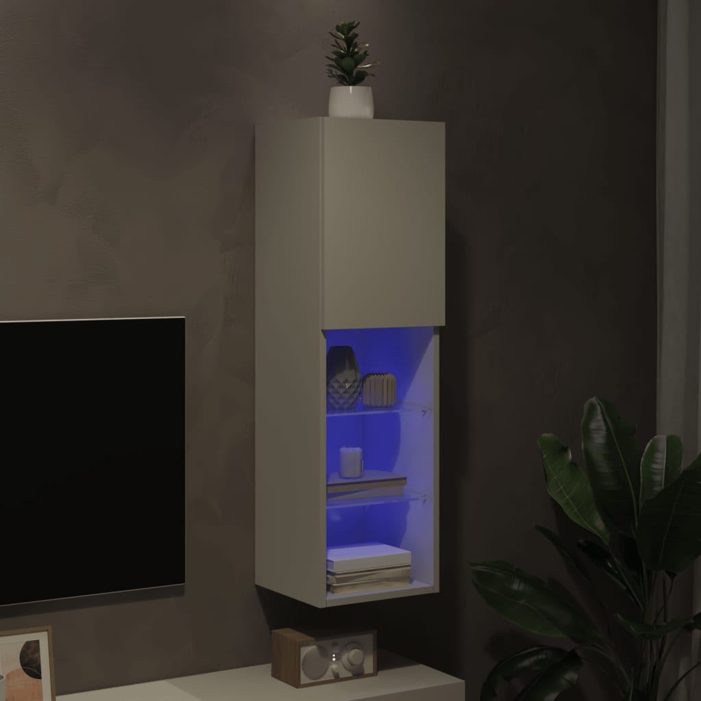 Tv-Benk Med Led-Lys Hvit 30,5X30X102 Cm