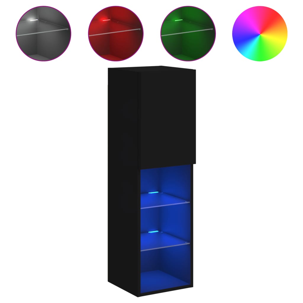 Tv-Benk Med Led-Lys Svart 30,5X30X102 Cm