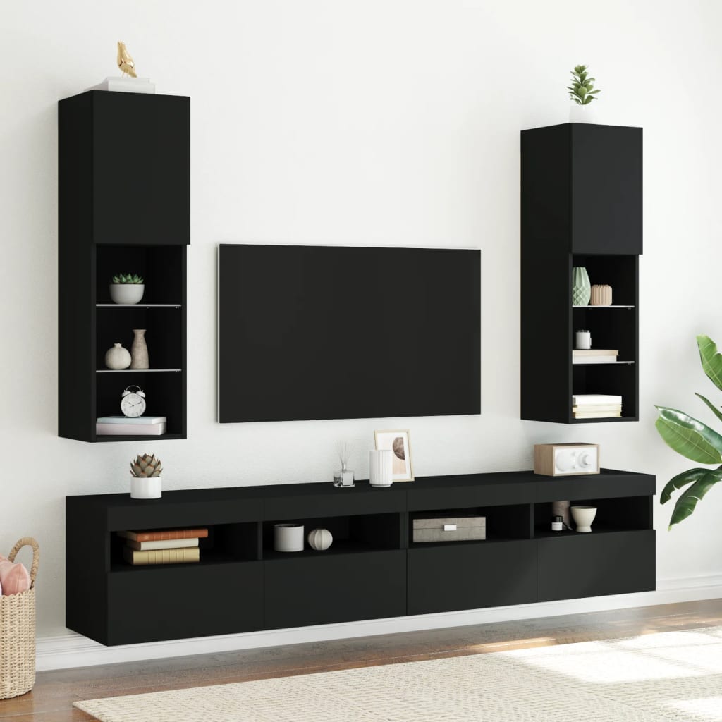 Tv-Benk Med Led-Lys Svart 30,5X30X102 Cm
