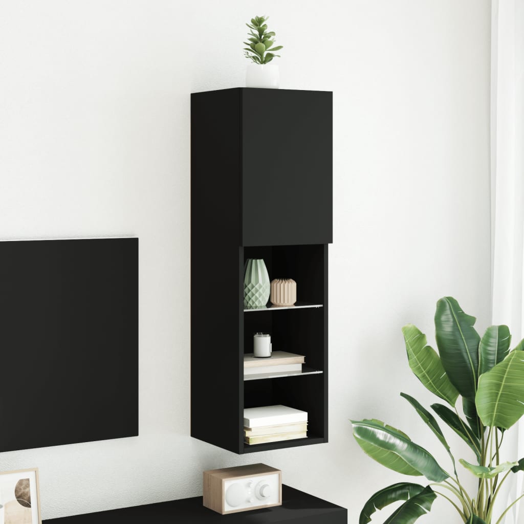 Tv-Benk Med Led-Lys Svart 30,5X30X102 Cm