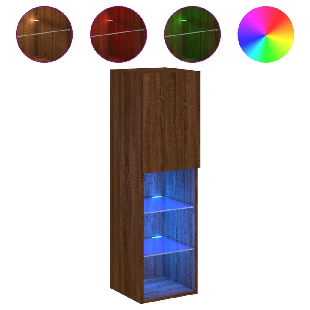 Tv-Benk Med Led-Lys Brun Eik 30,5X30X102 Cm
