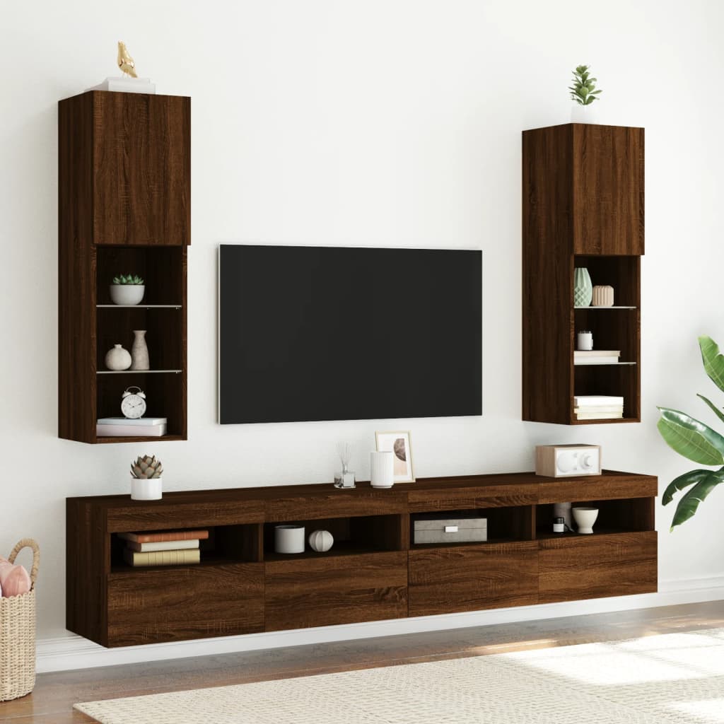 Tv-Benk Med Led-Lys Brun Eik 30,5X30X102 Cm