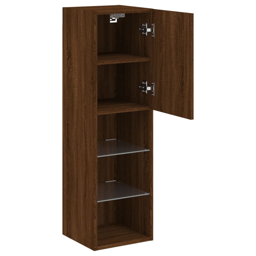 Tv-Benk Med Led-Lys Brun Eik 30,5X30X102 Cm