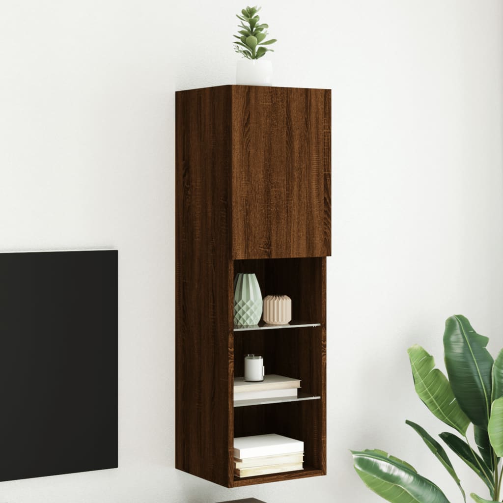 Tv-Benk Med Led-Lys Brun Eik 30,5X30X102 Cm
