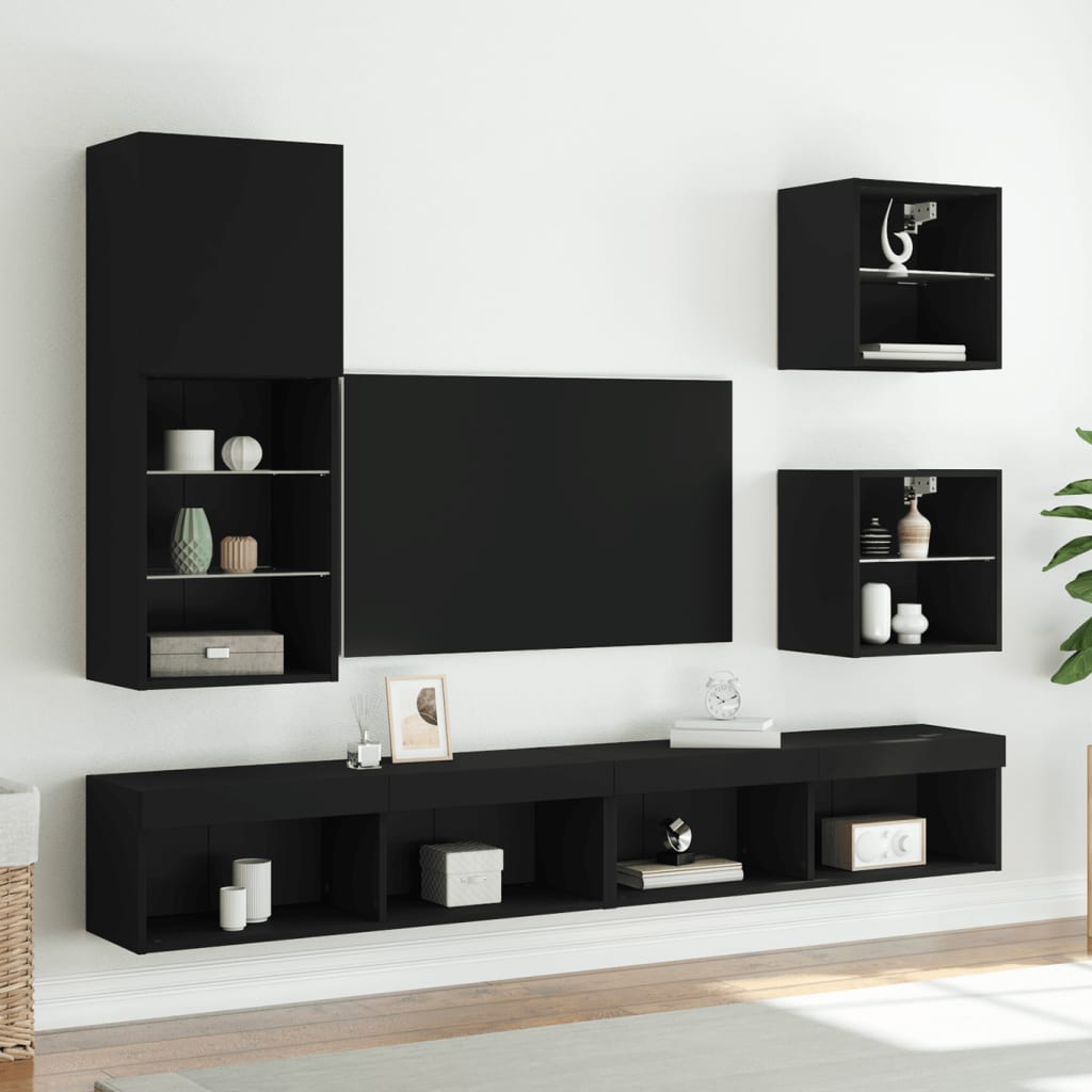 Tv-Benk Med Led-Lys Svart 40,5X30X102 Cm