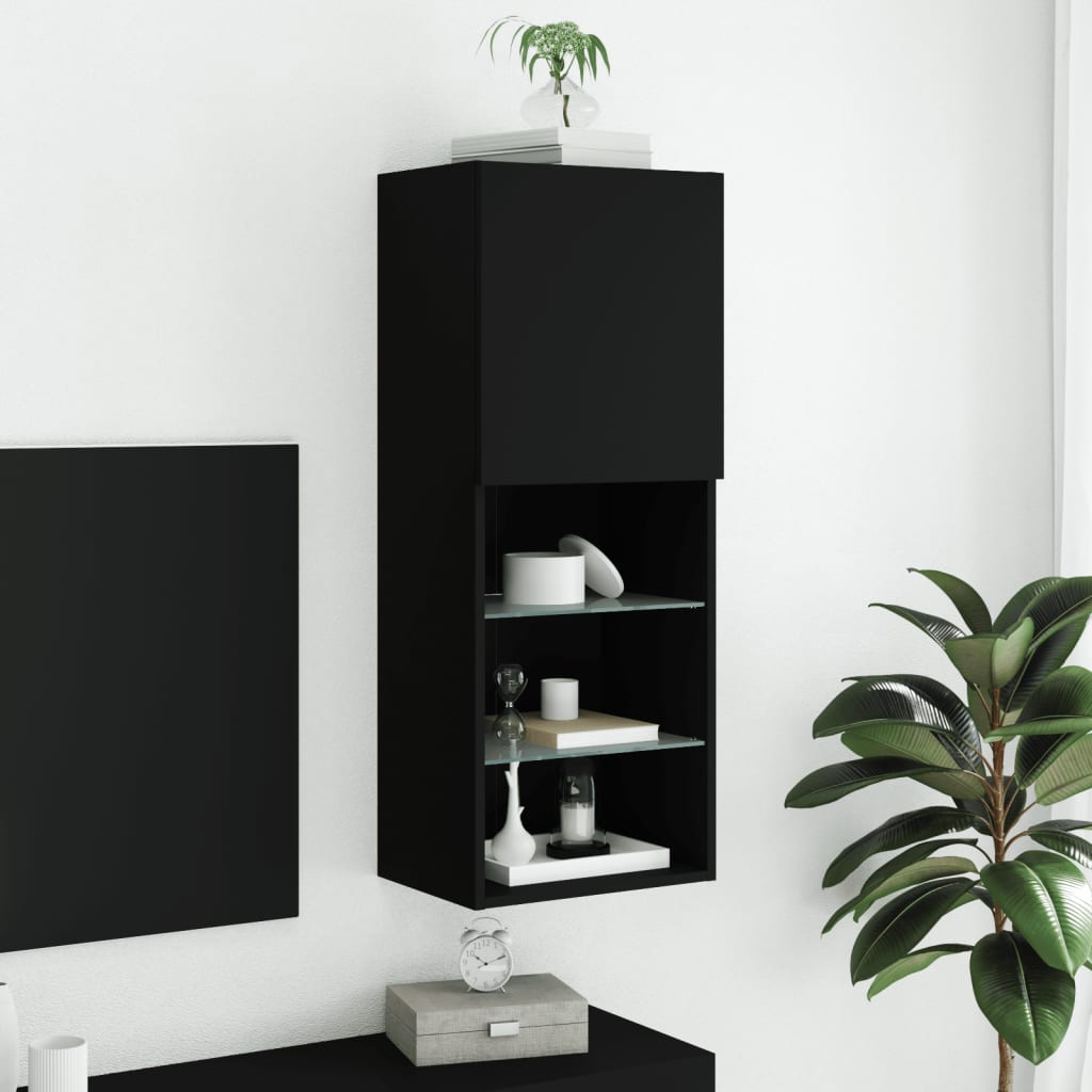 Tv-Benk Med Led-Lys Svart 40,5X30X102 Cm