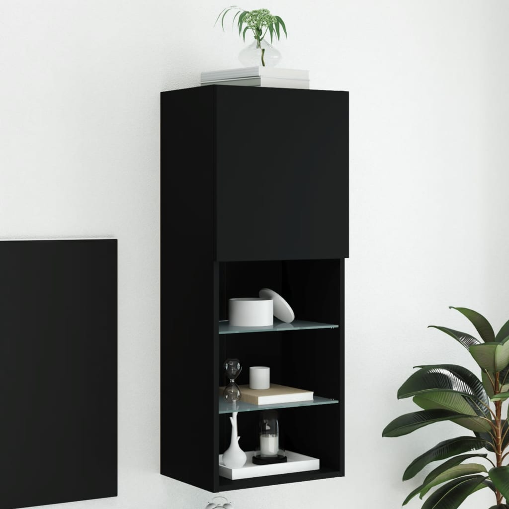 Tv-Benk Med Led-Lys Svart 40,5X30X102 Cm