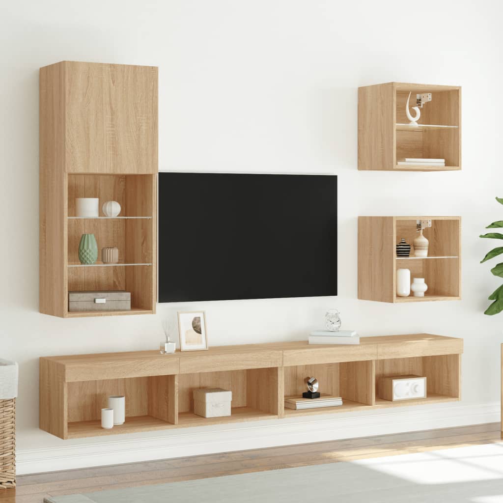 Tv-Benk Med Led-Lys Sonoma Eik 40,5X30X102 Cm