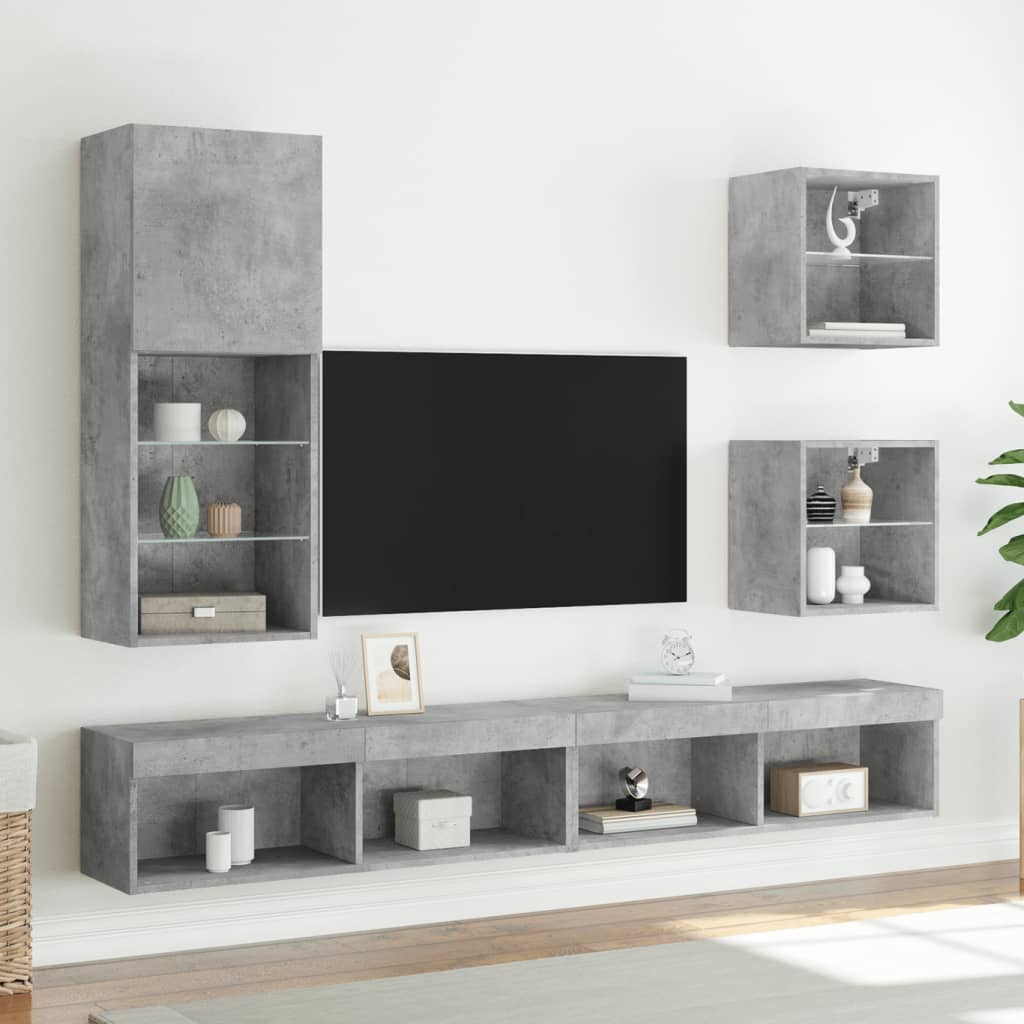 Tv-Benk Med Led-Lys Betonggrå 40,5X30X102 Cm