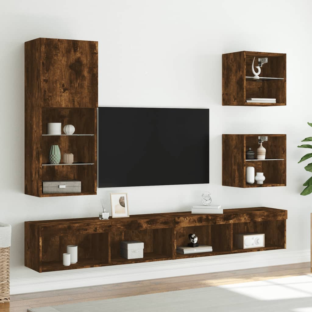 Tv-Benk Med Led-Lys Røkt Eik 40,5X30X102 Cm