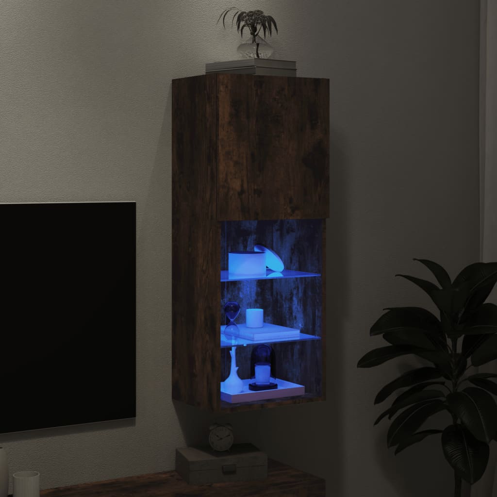 Tv-Benk Med Led-Lys Røkt Eik 40,5X30X102 Cm
