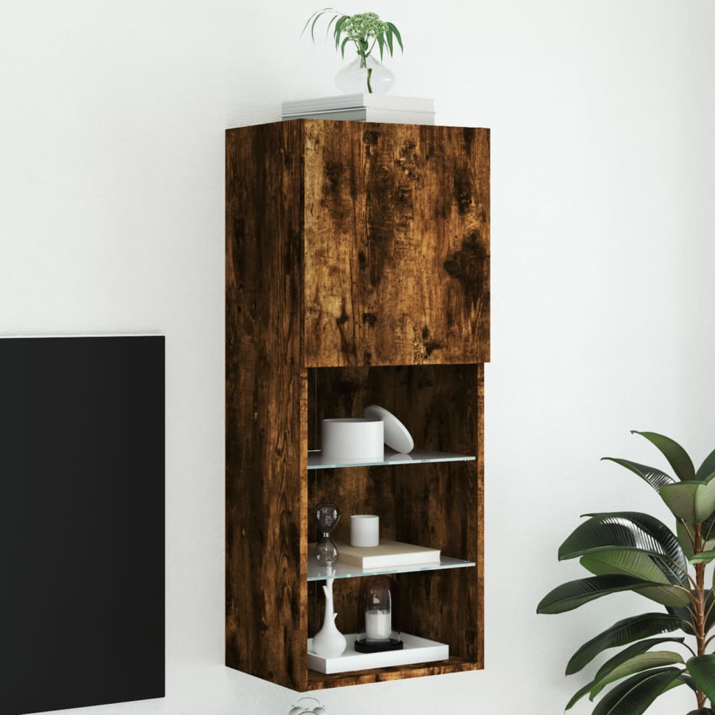 Tv-Benk Med Led-Lys Røkt Eik 40,5X30X102 Cm