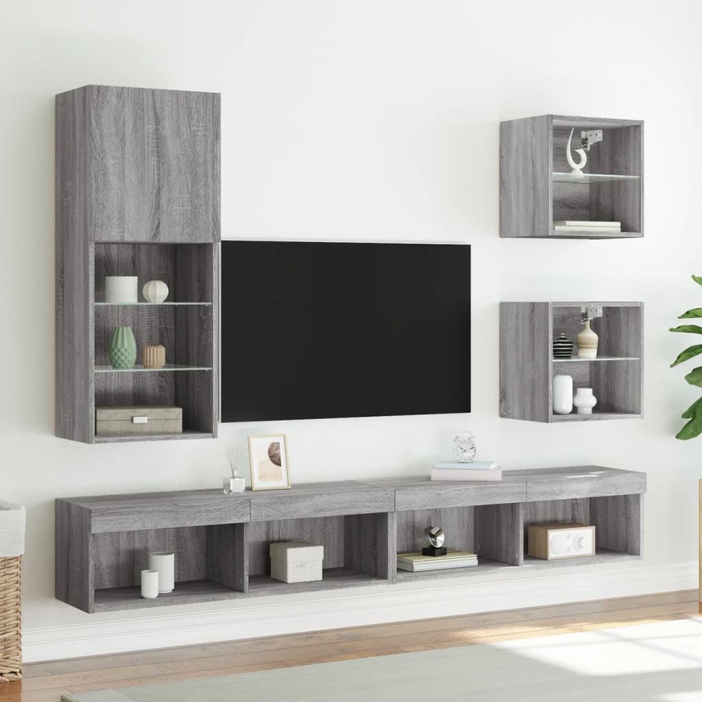 Tv-Benk Med Led-Lys Grå Sonoma 40,5X30X102 Cm