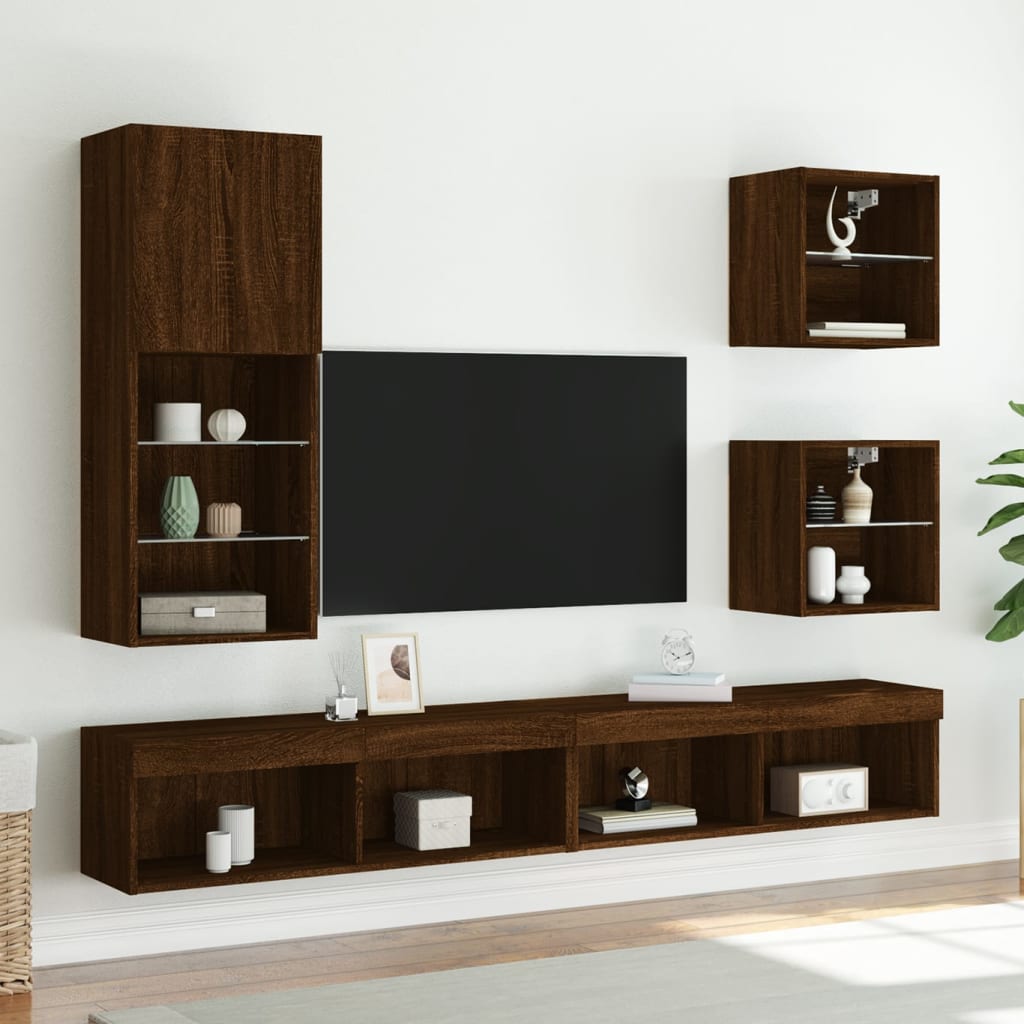 Tv-Benk Med Led-Lys Brun Eik 40,5X30X102 Cm