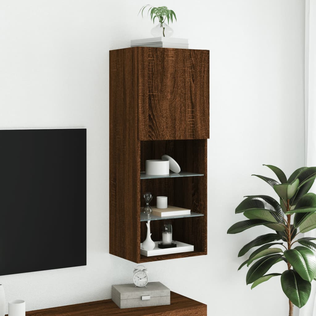 Tv-Benk Med Led-Lys Brun Eik 40,5X30X102 Cm