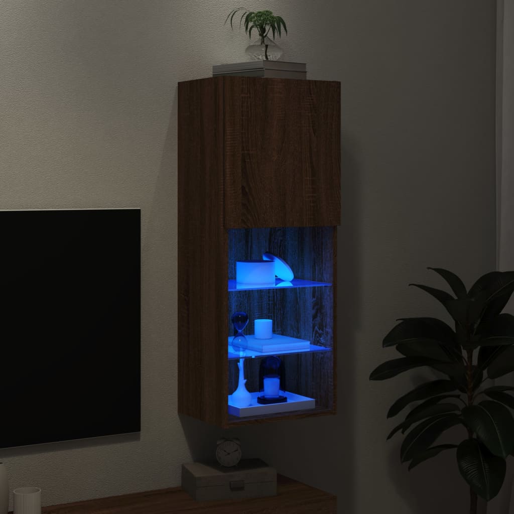 Tv-Benk Med Led-Lys Brun Eik 40,5X30X102 Cm