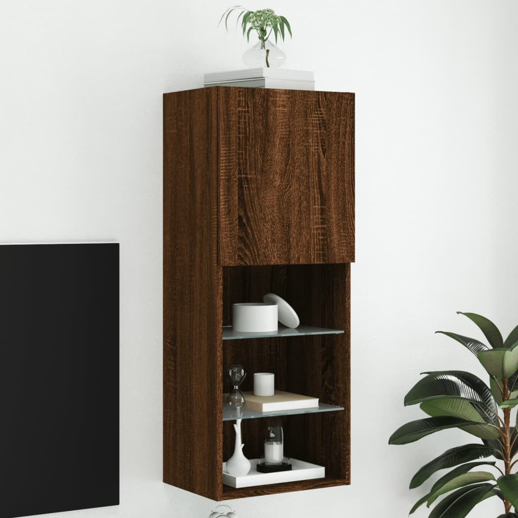 Tv-Benk Med Led-Lys Brun Eik 40,5X30X102 Cm