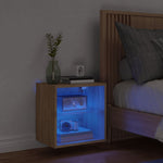 Veggmontert Nattbord Med Led-Lys Sonoma Eik