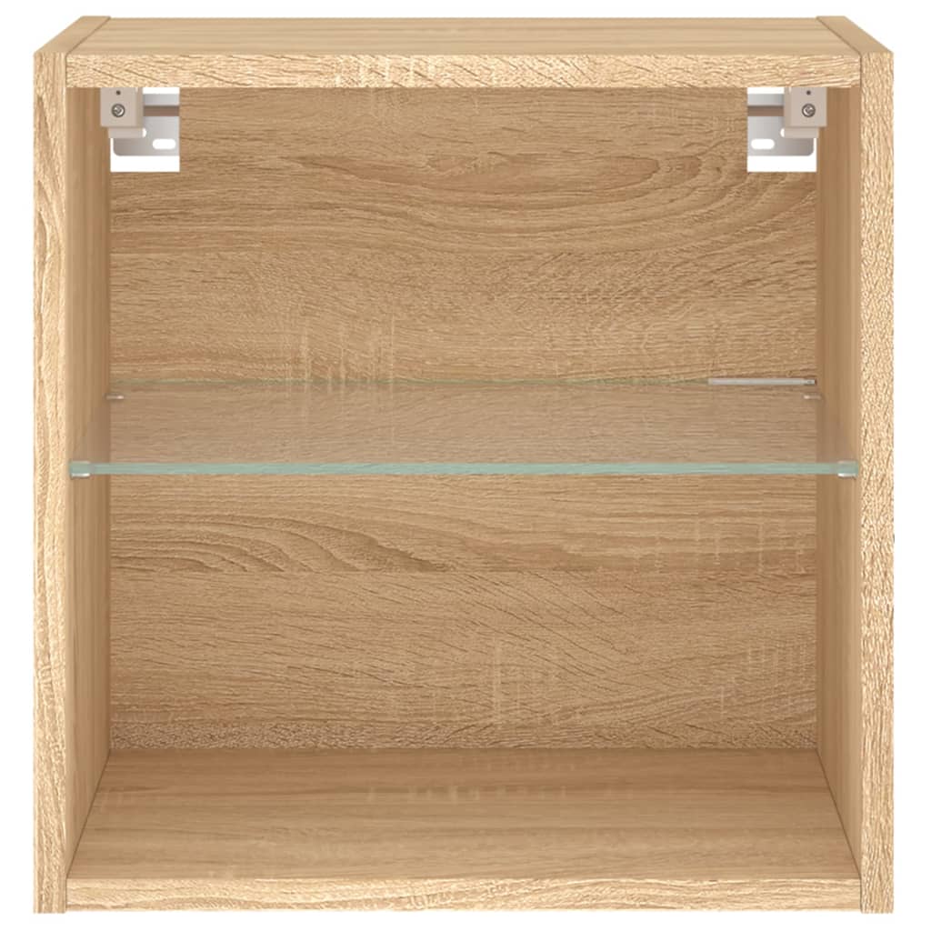 Veggmontert Nattbord Med Led-Lys Sonoma Eik