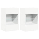 Vegghengte Skap Med Led-Lys For Tv 2 Stk Hvit 40X30X60,5 Cm