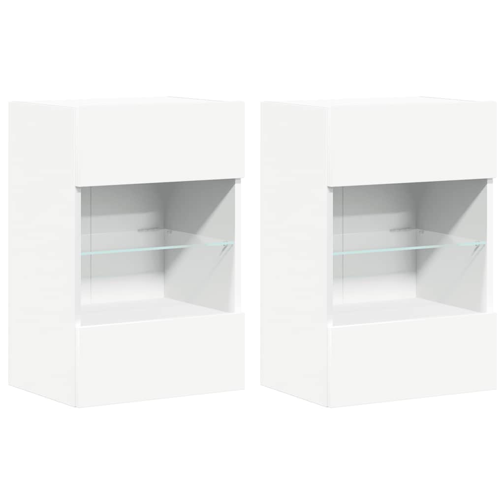 Vegghengte Skap Med Led-Lys For Tv 2 Stk Hvit 40X30X60,5 Cm