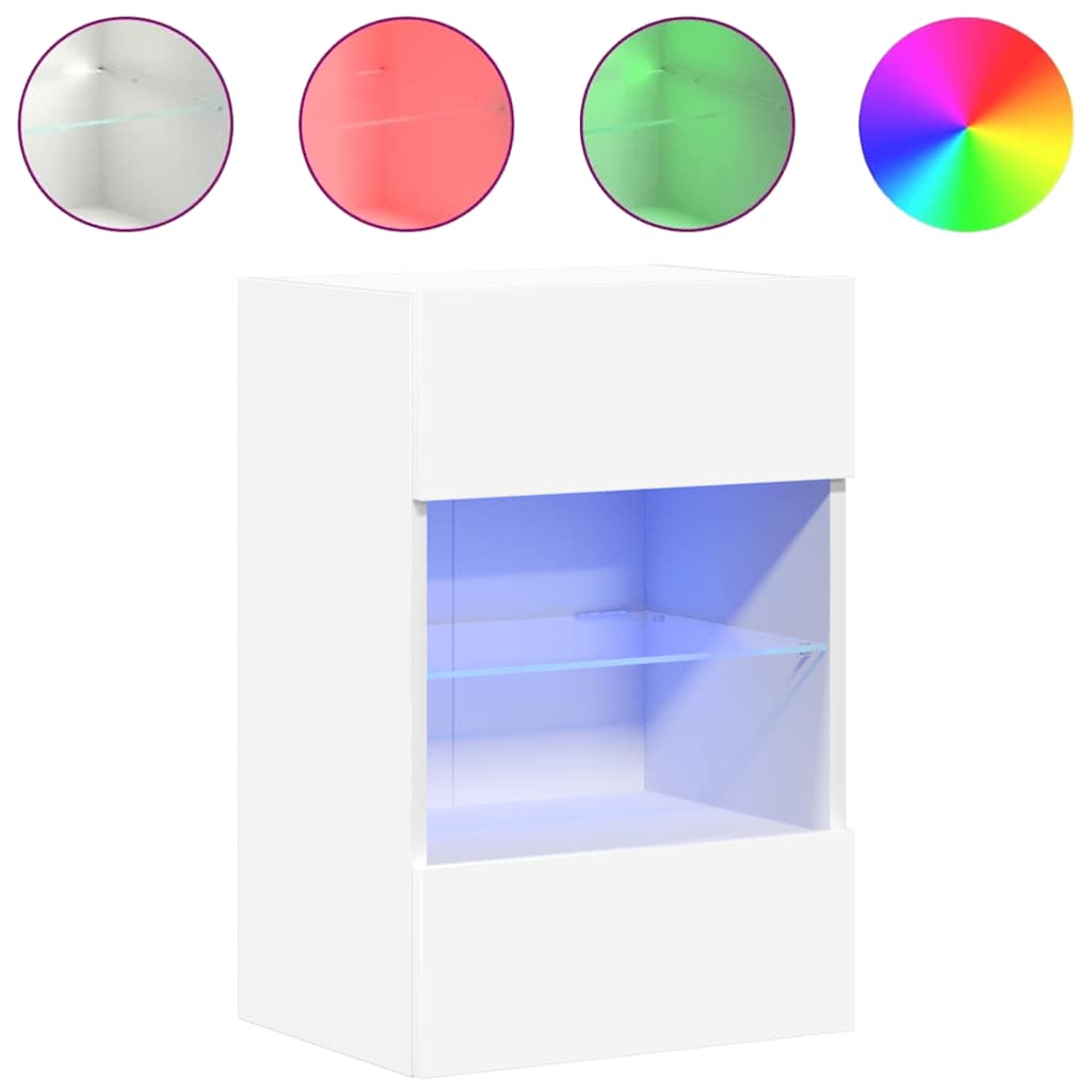 Vegghengte Skap Med Led-Lys For Tv 2 Stk Hvit 40X30X60,5 Cm