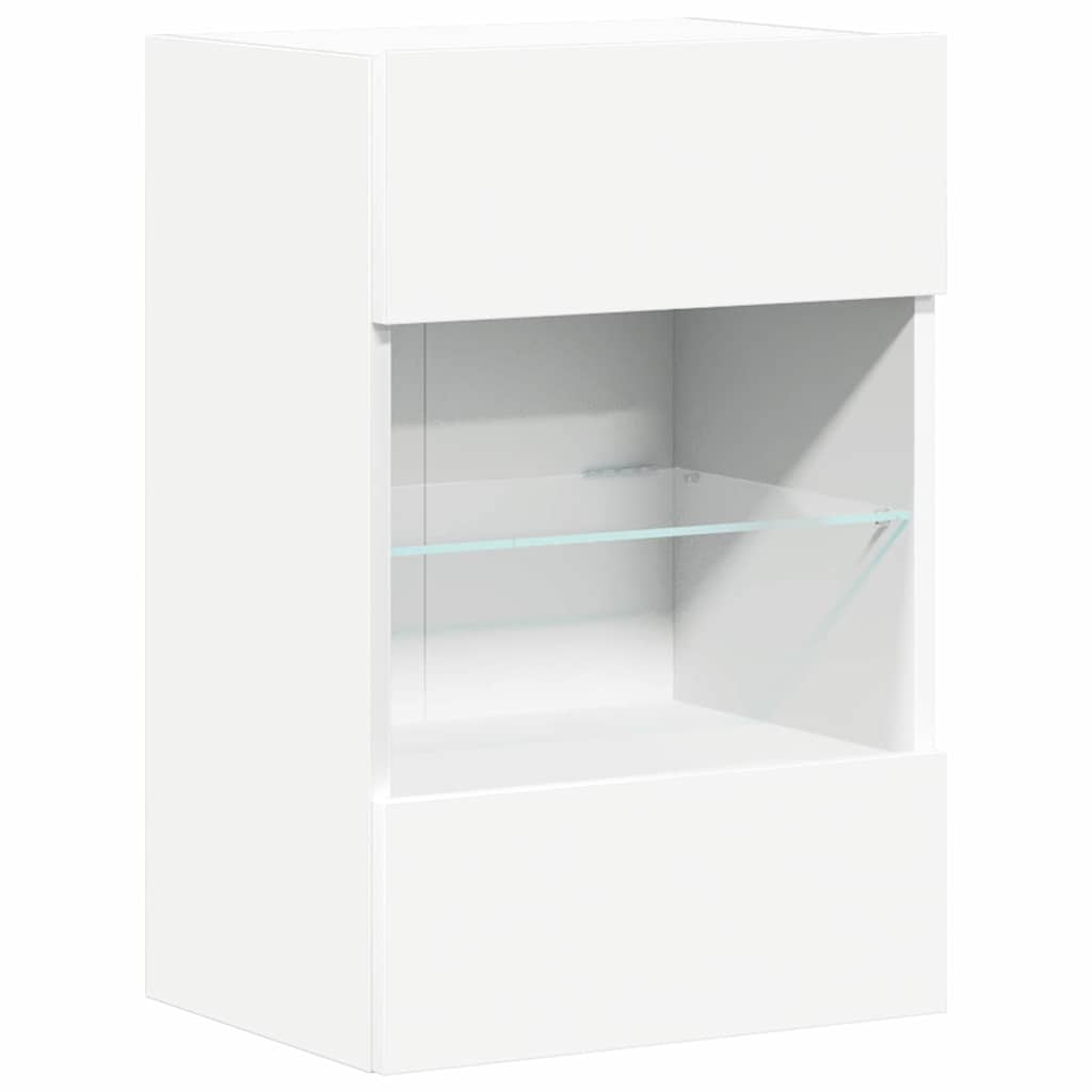 Vegghengte Skap Med Led-Lys For Tv 2 Stk Hvit 40X30X60,5 Cm