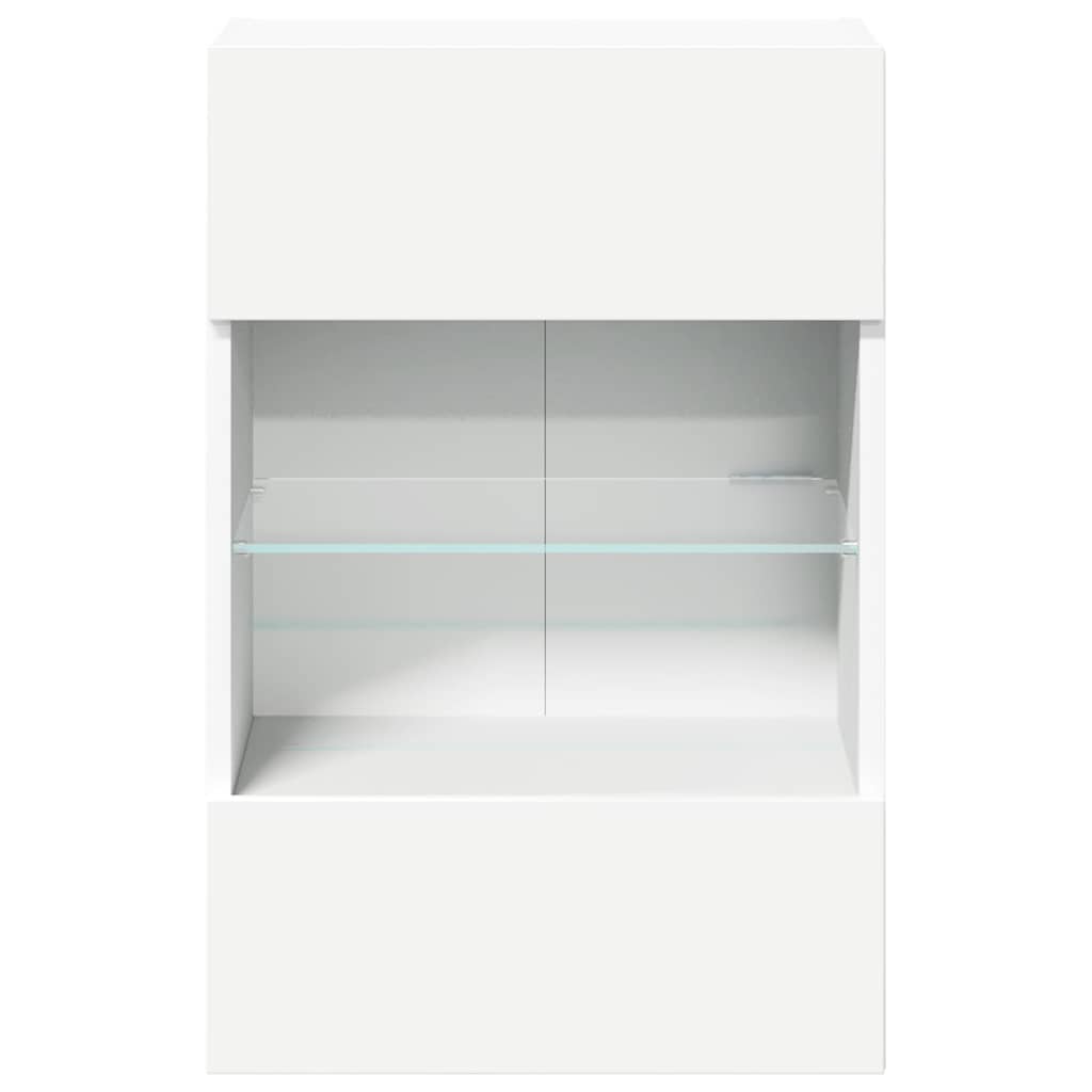 Vegghengte Skap Med Led-Lys For Tv 2 Stk Hvit 40X30X60,5 Cm