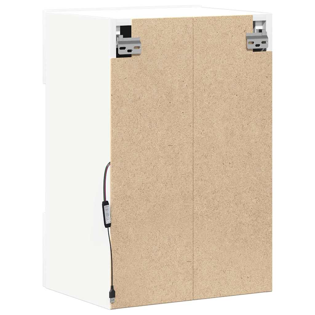 Vegghengte Skap Med Led-Lys For Tv 2 Stk Hvit 40X30X60,5 Cm