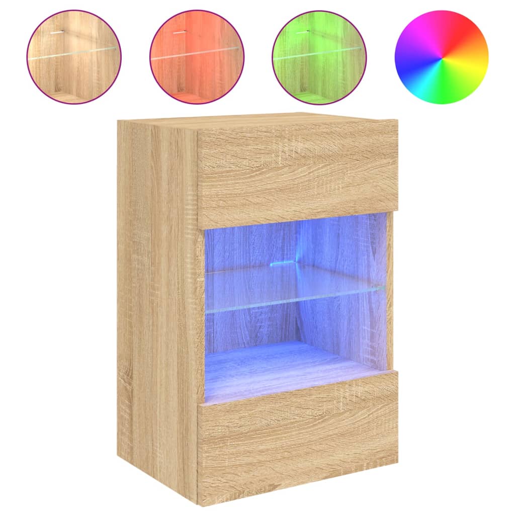 Vegghengt Tv-Benk Med Led Sonoma Eik 40X30X60,5 Cm