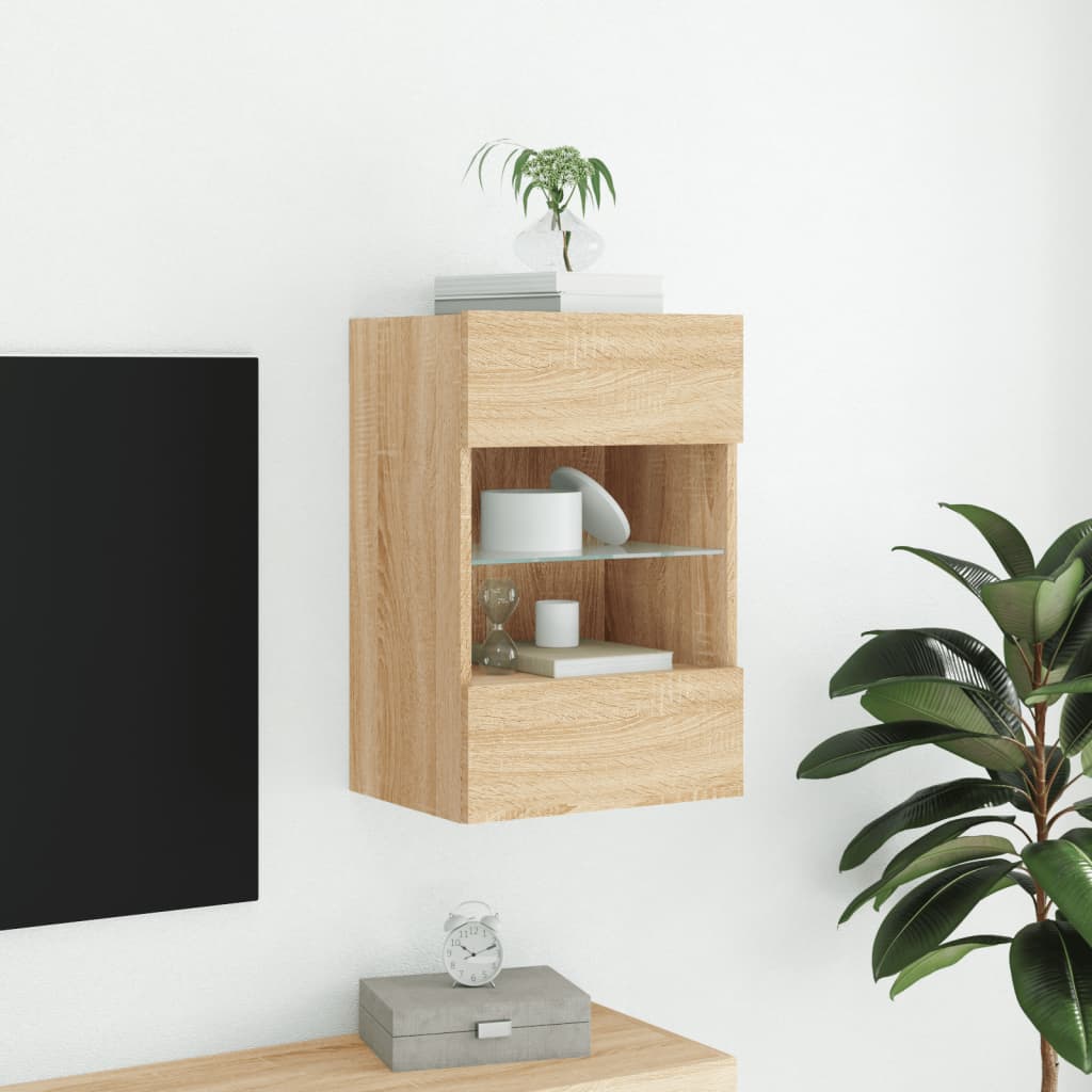 Vegghengt Tv-Benk Med Led Sonoma Eik 40X30X60,5 Cm