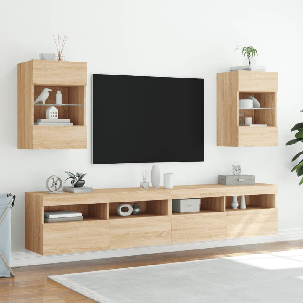 Vegghengt Tv-Benk Med Led Sonoma Eik 40X30X60,5 Cm